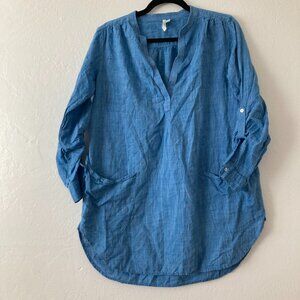 Seafolly Boyfriend Beach Shirt Mini Dress Blue Beach Coastal Summer Cover Up XS